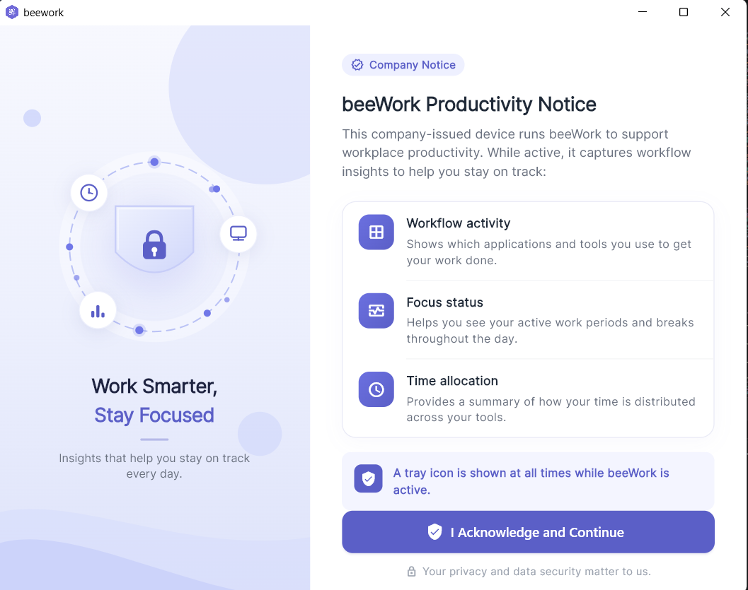 Company Notice shown on first launch
